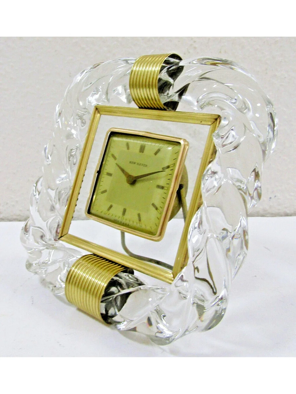 1940s New Haven Venini Twisted Glass  and Brass Desk Clock